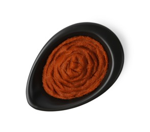 Tasty curry paste in bowl isolated on white, top view