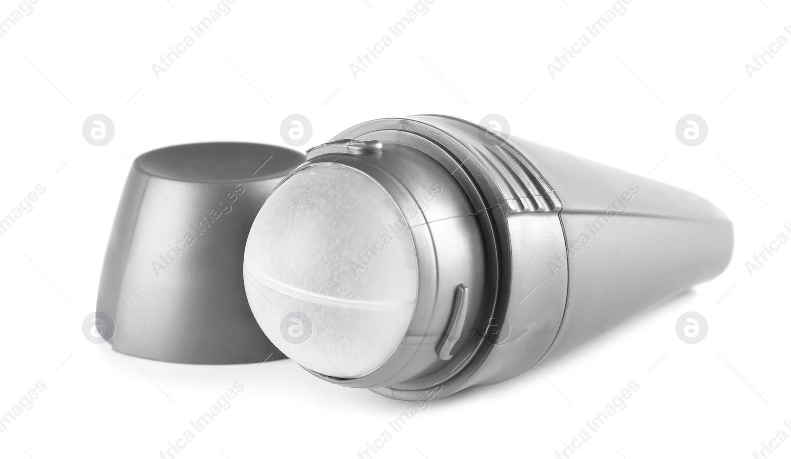 Photo of Open plastic deodorant container on white background