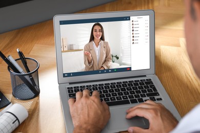 Human resources manager conducting online job interview via video chat