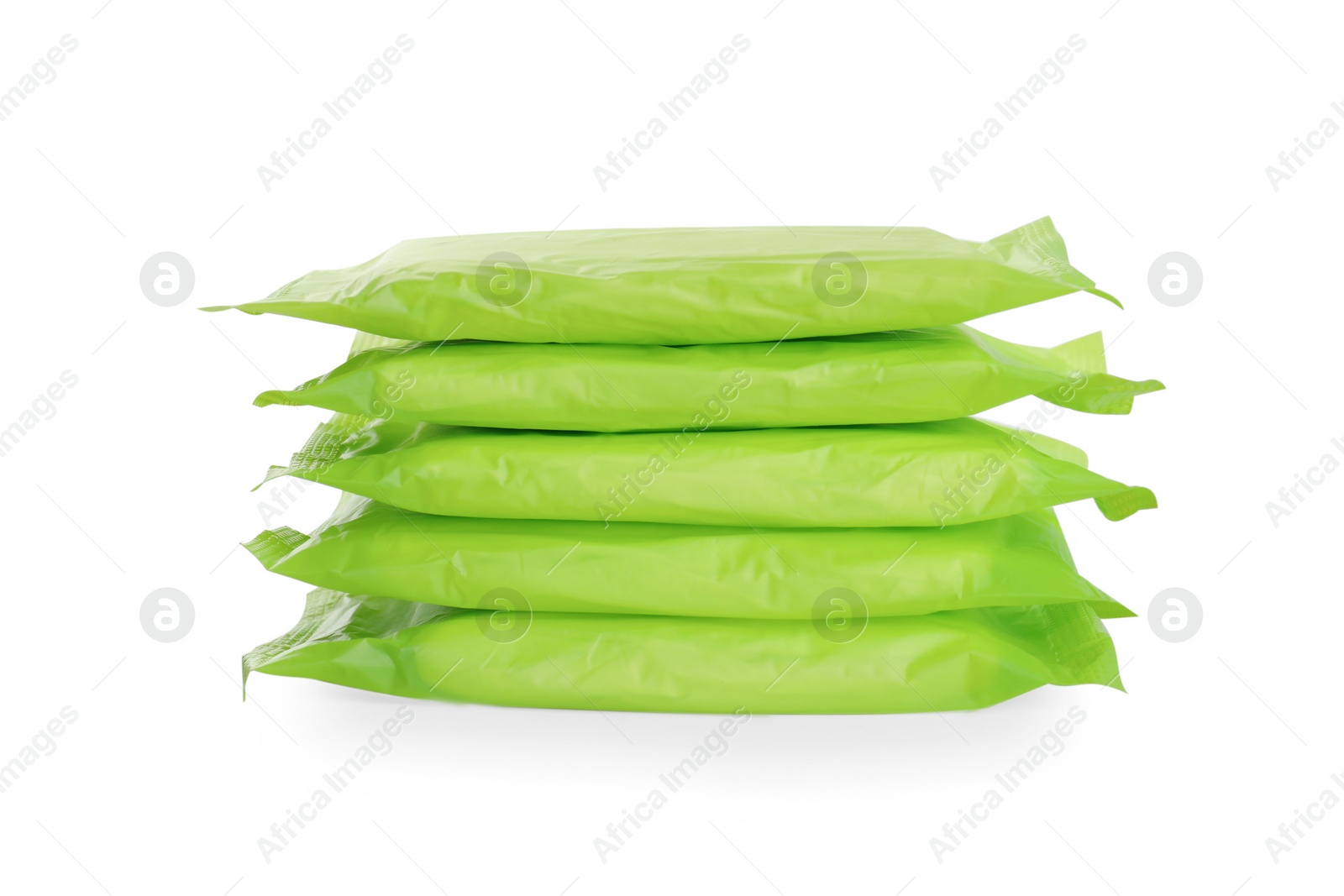 Photo of Stack of menstrual pads on white background. Gynecological care