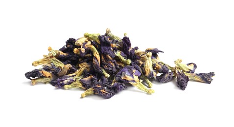 Photo of Organic blue Anchan on white background. Herbal tea