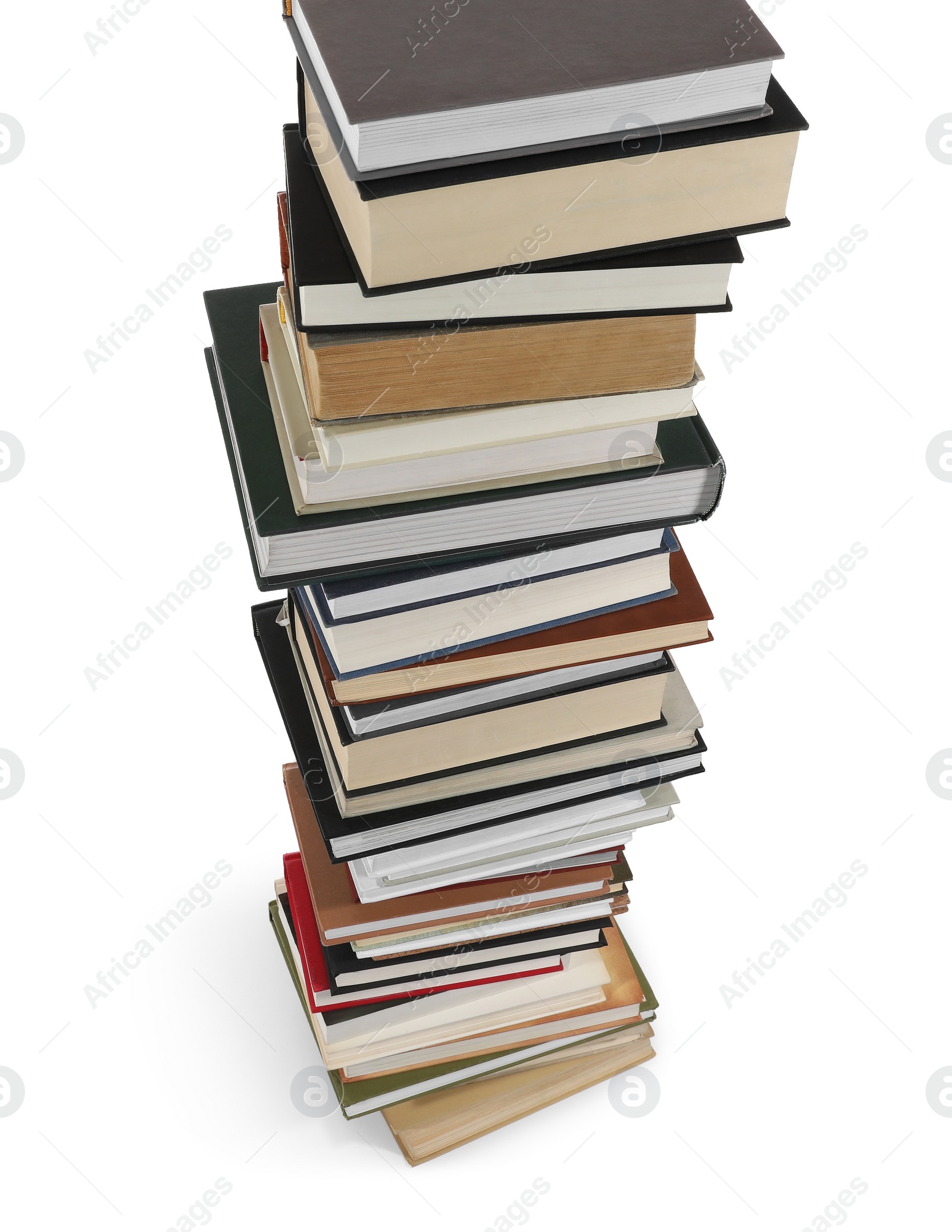 Photo of Stack of many different books isolated on white