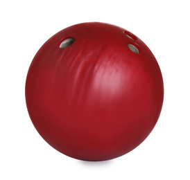 Photo of Modern red bowling ball isolated on white