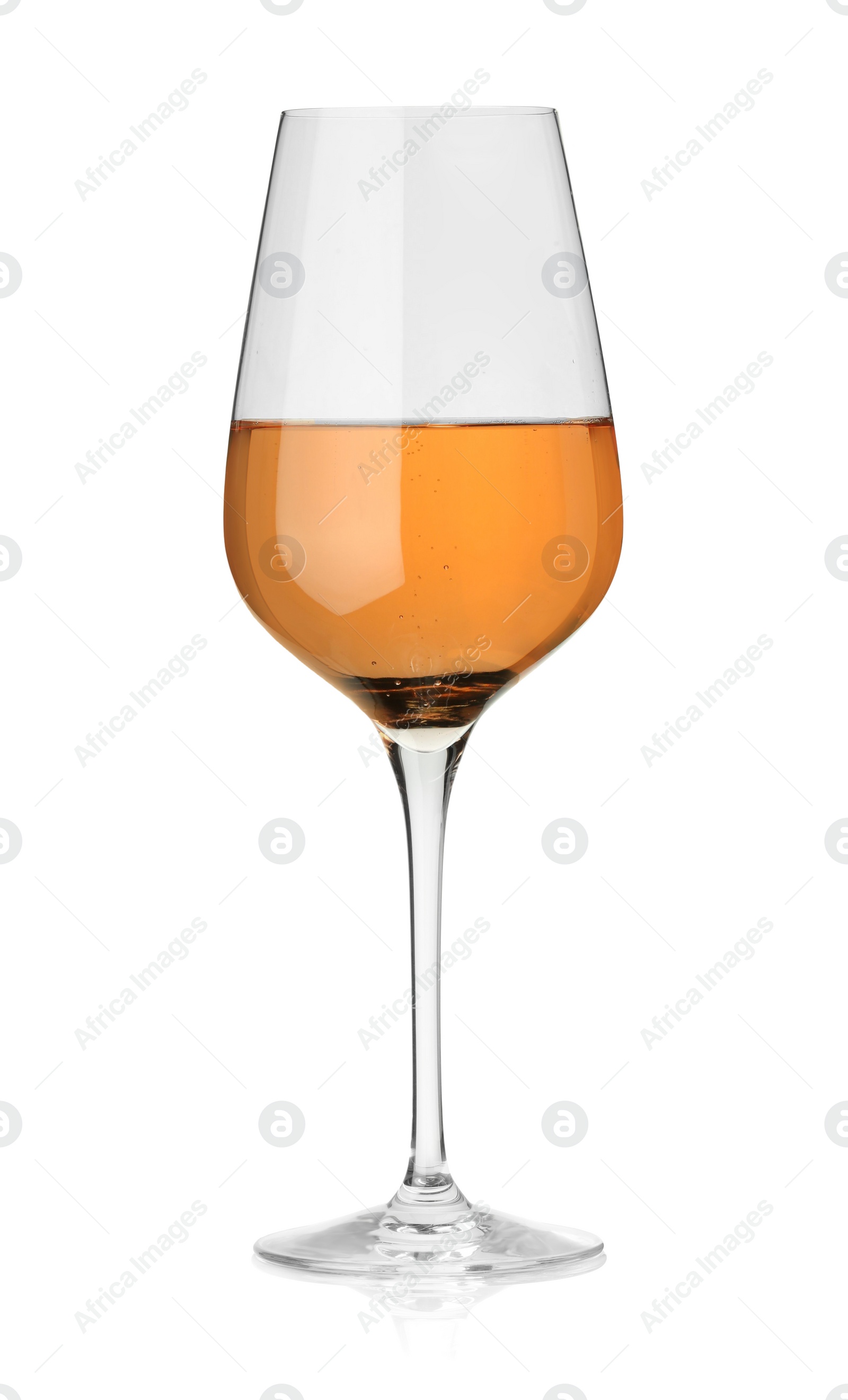 Photo of Rose wine in glass isolated on white