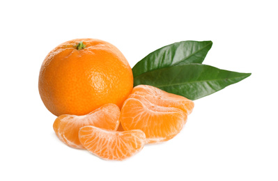 Photo of Fresh ripe juicy tangerines isolated on white