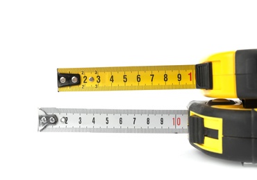 Measuring tapes on white background