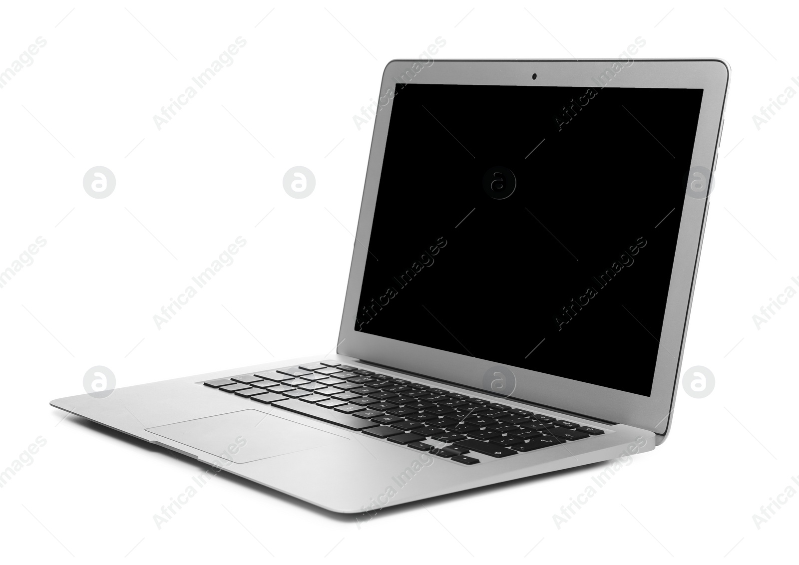 Photo of Laptop with blank screen on white background. Modern technology