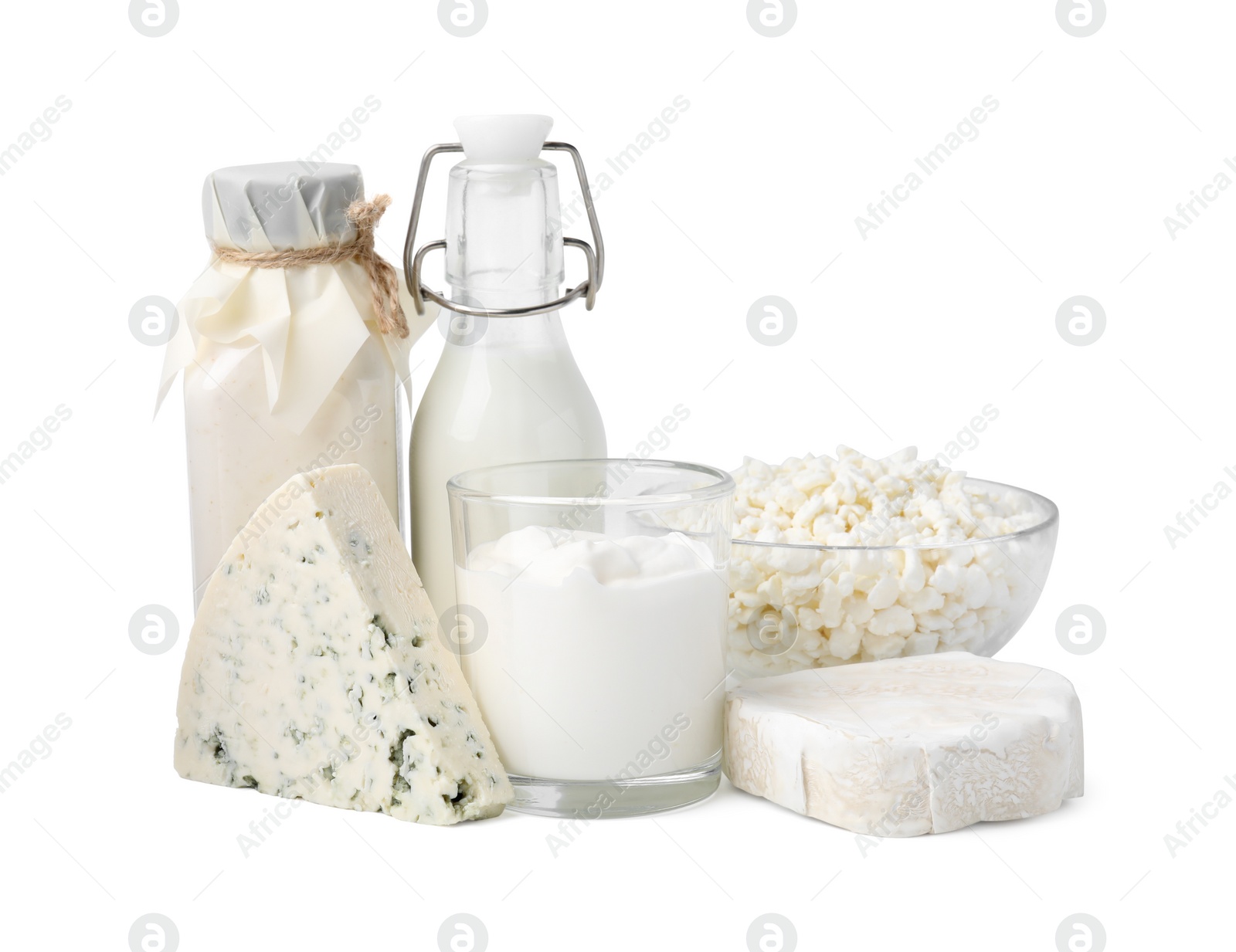 Photo of Different fresh dairy products isolated on white