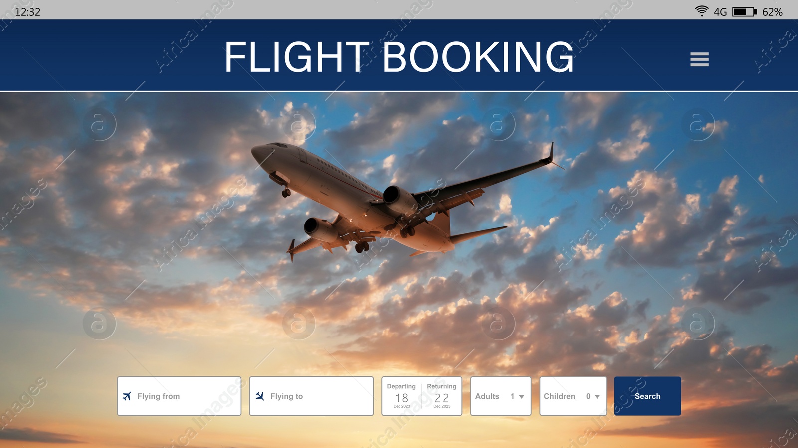 Image of Online flight booking website interface with information