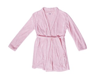 Photo of Soft pink velour bathrobe isolated on white