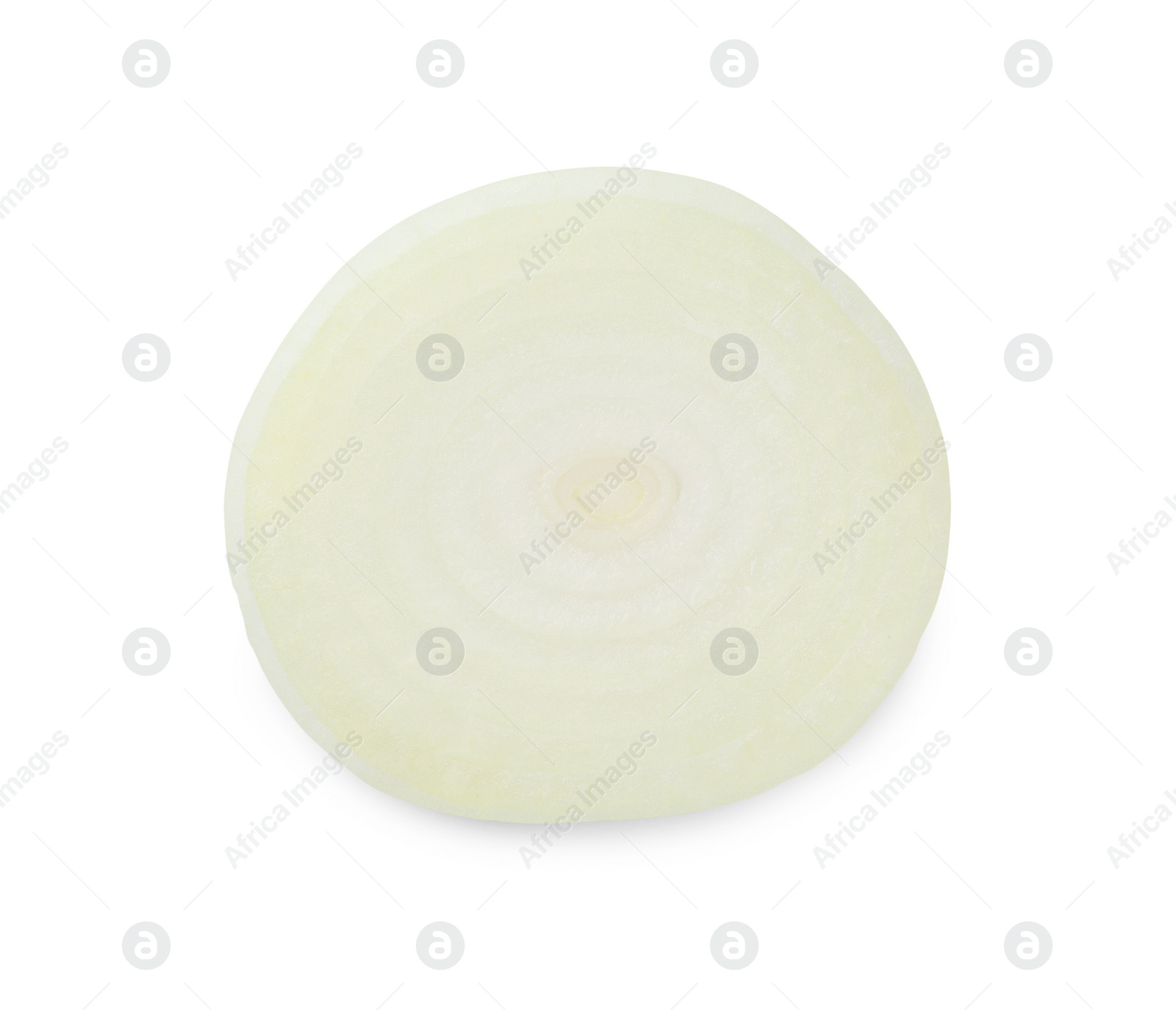 Photo of Slice of raw onion isolated on white, top view