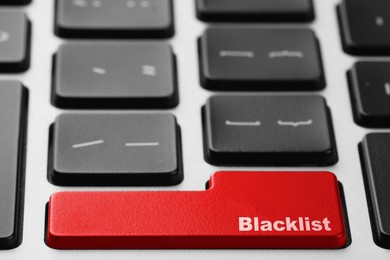 Image of Red button with word Blacklist on computer keyboard, closeup