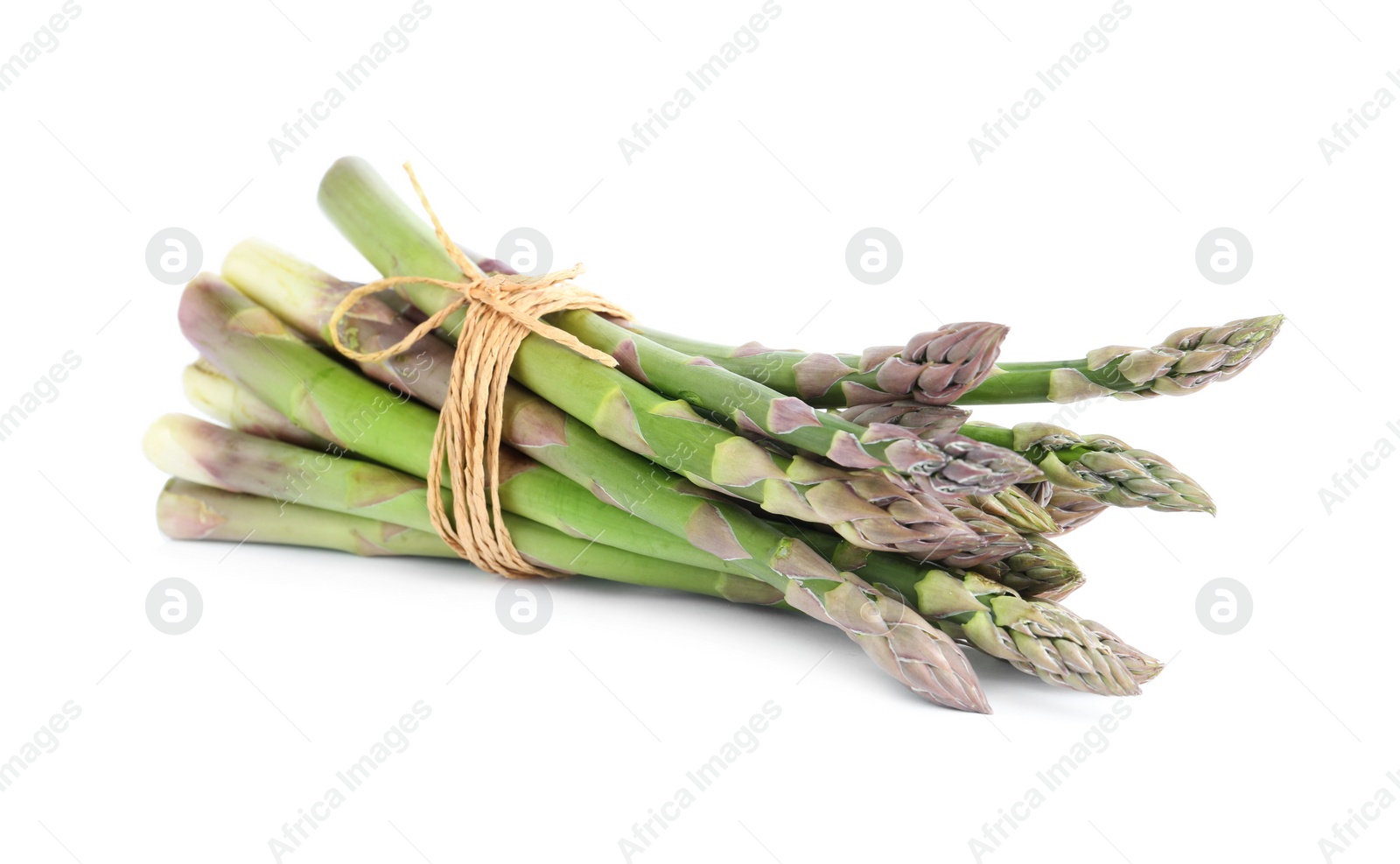 Photo of Bunch of fresh raw asparagus isolated on white. Healthy eating