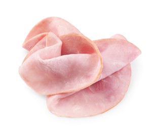 Photo of Slices of tasty ham isolated on white