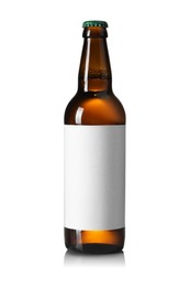 Photo of Brown glass bottle of beer isolated on white