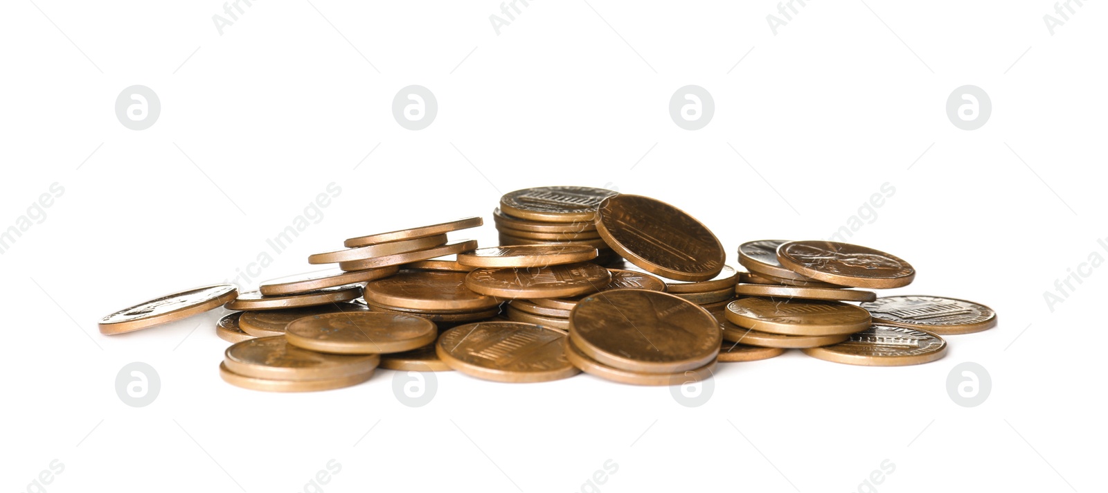 Photo of Pile of US coins isolated on white