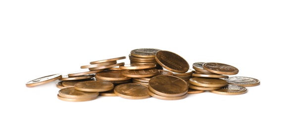 Photo of Pile of US coins isolated on white