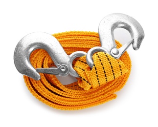 Photo of Protective belt on white background. Safety equipment