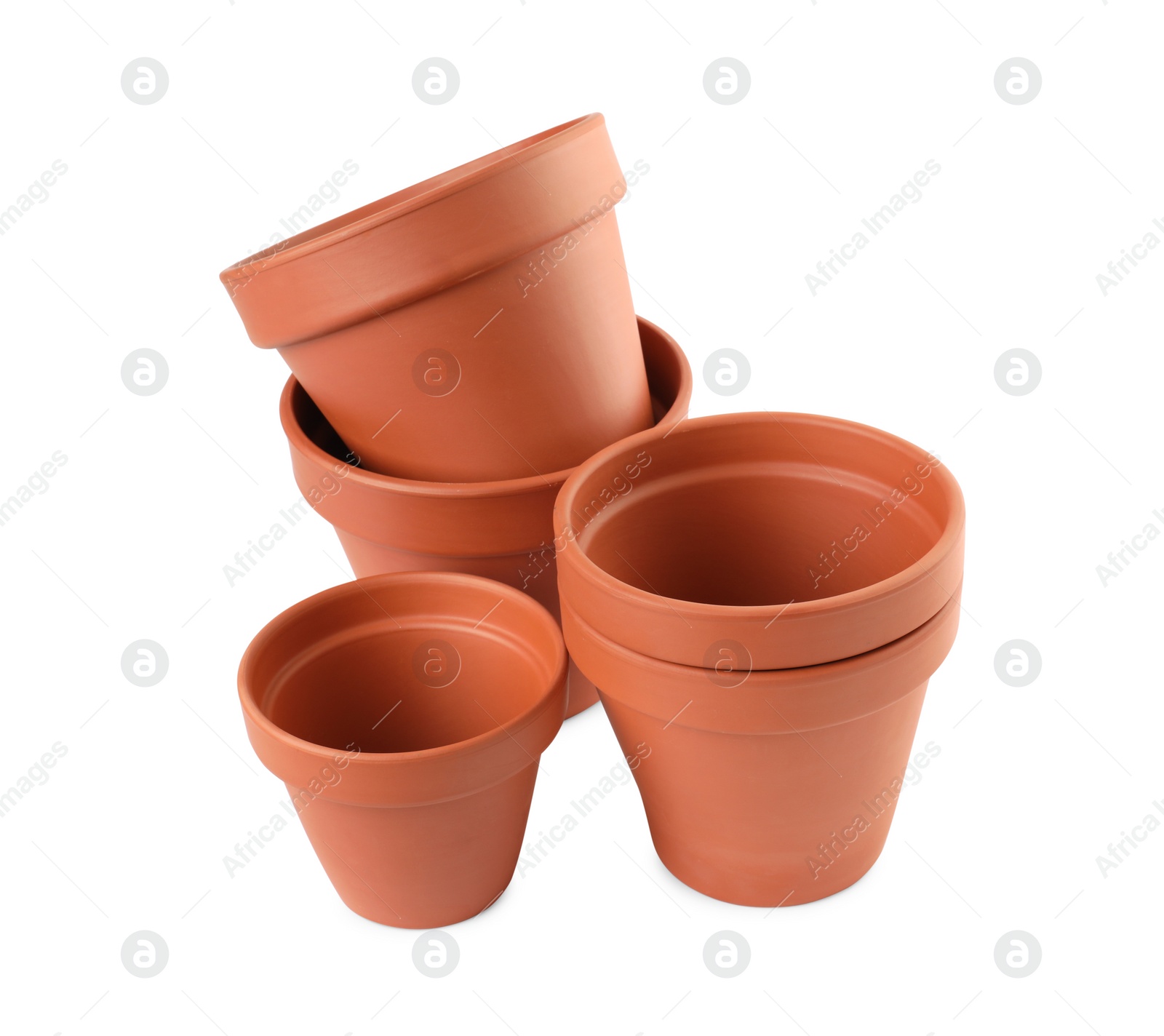 Photo of Empty clay flower pots isolated on white