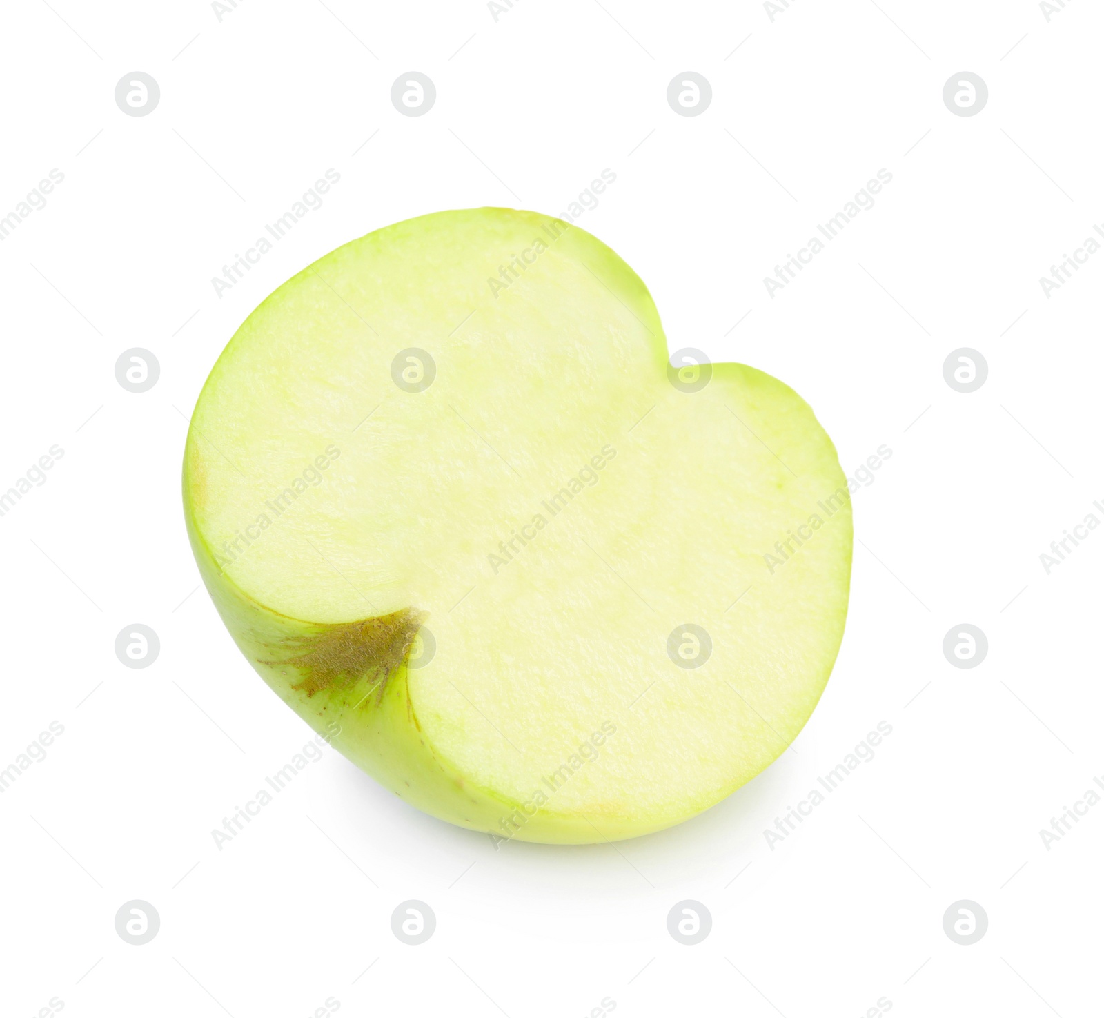 Photo of Half of fresh green apple on white background