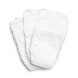Baby diapers isolated on white, top view