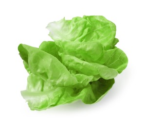 Photo of Fresh green butter lettuce leaves isolated on white