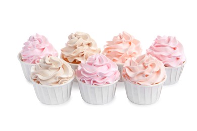 Photo of Tasty cupcakes with cream isolated on white