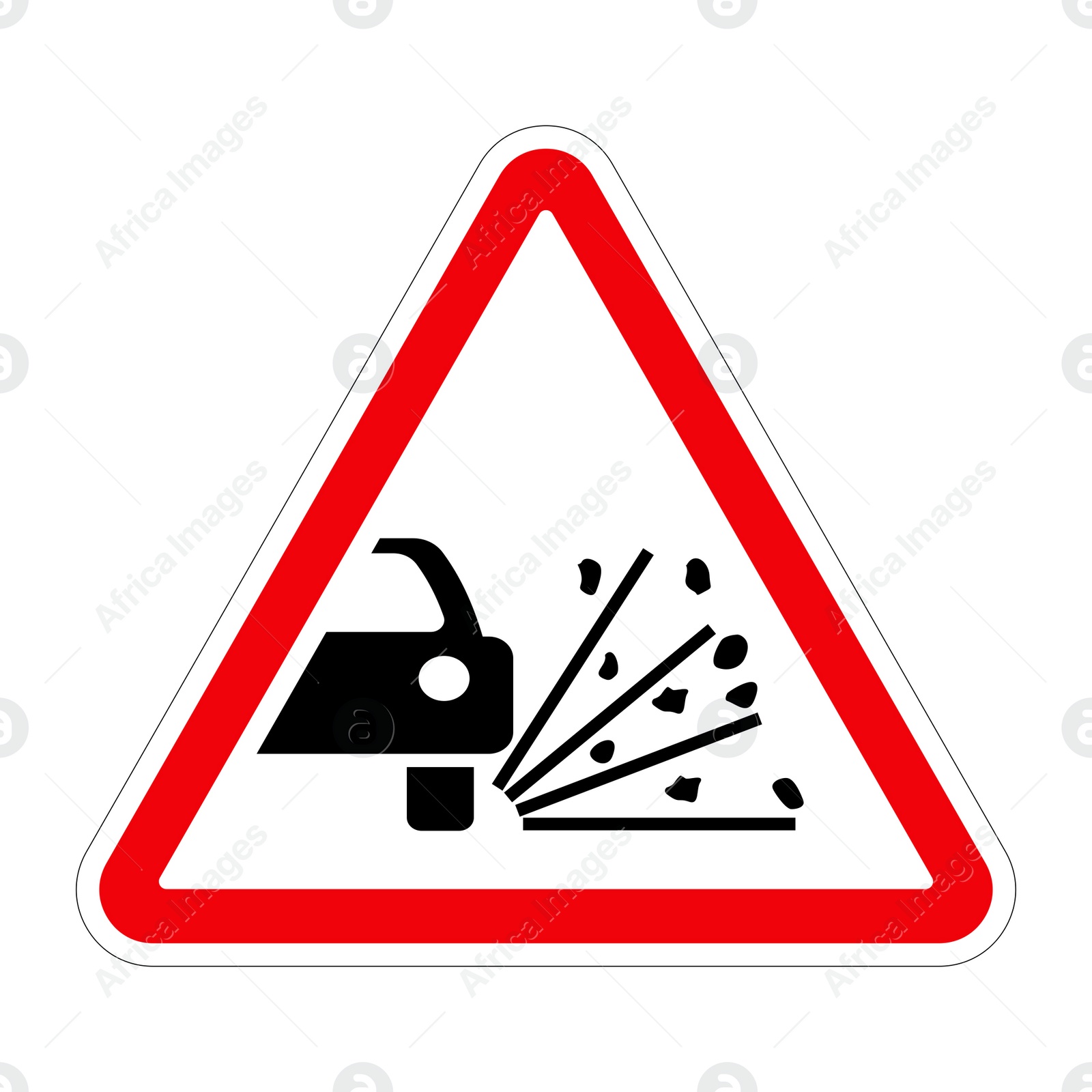 Illustration of Traffic sign LOOSE CHIPPINGS on white background, illustration 