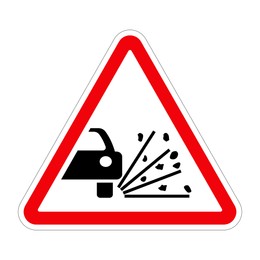 Illustration of Traffic sign LOOSE CHIPPINGS on white background, illustration 