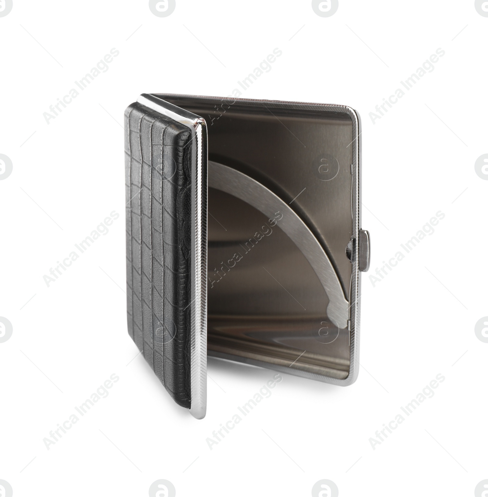 Photo of Stylish leather cigarette case isolated on white