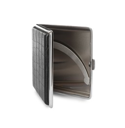 Stylish leather cigarette case isolated on white