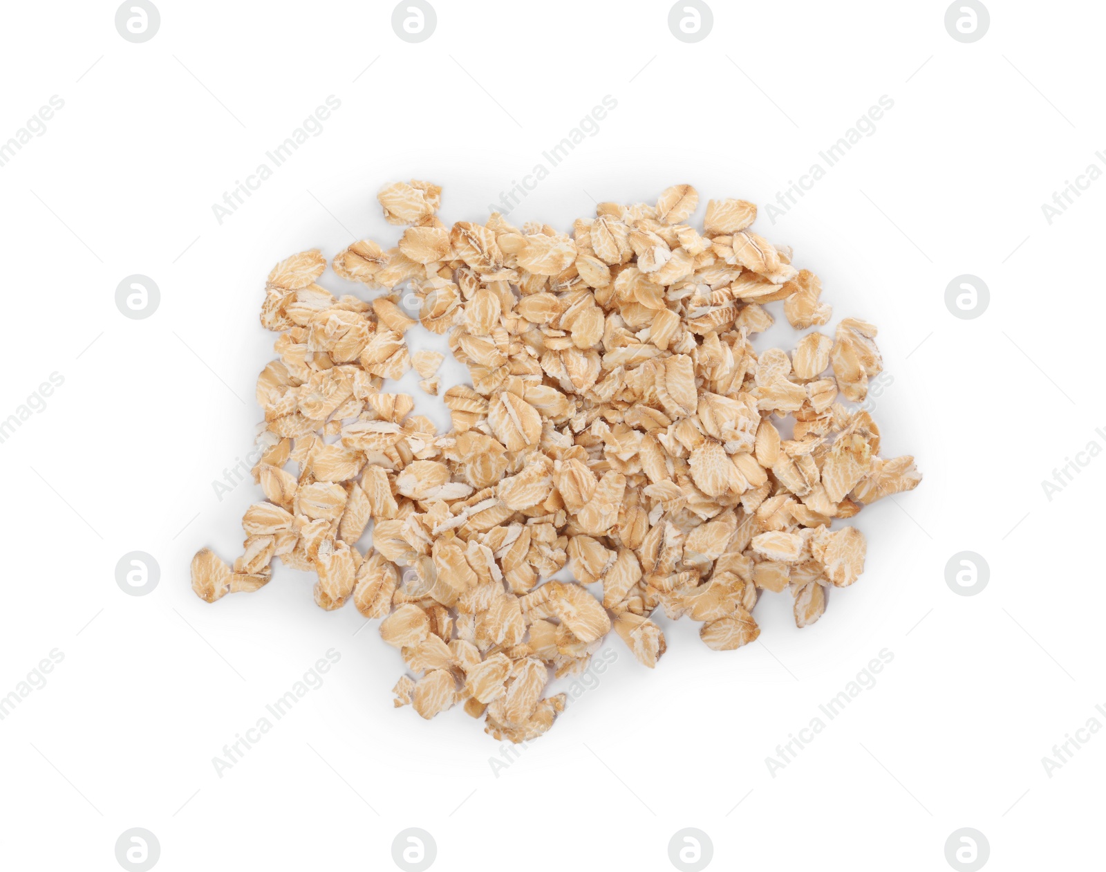 Photo of Pile of oatmeal isolated on white, top view