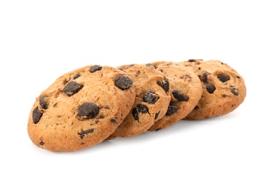 Photo of Tasty chocolate cookies on white background