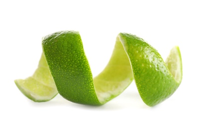 Photo of Peel of fresh ripe lime on white background