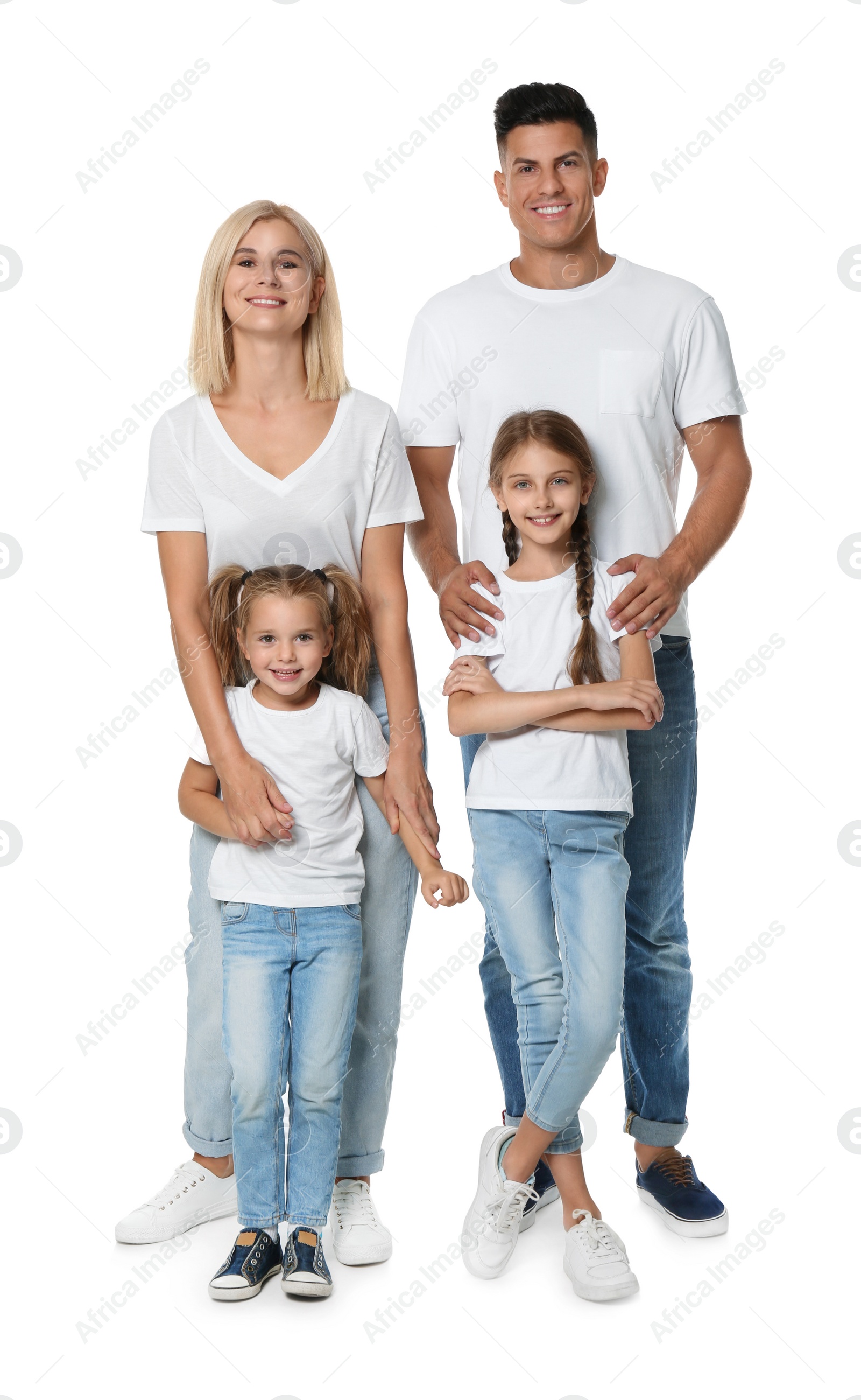 Photo of Portrait of happy family on white background