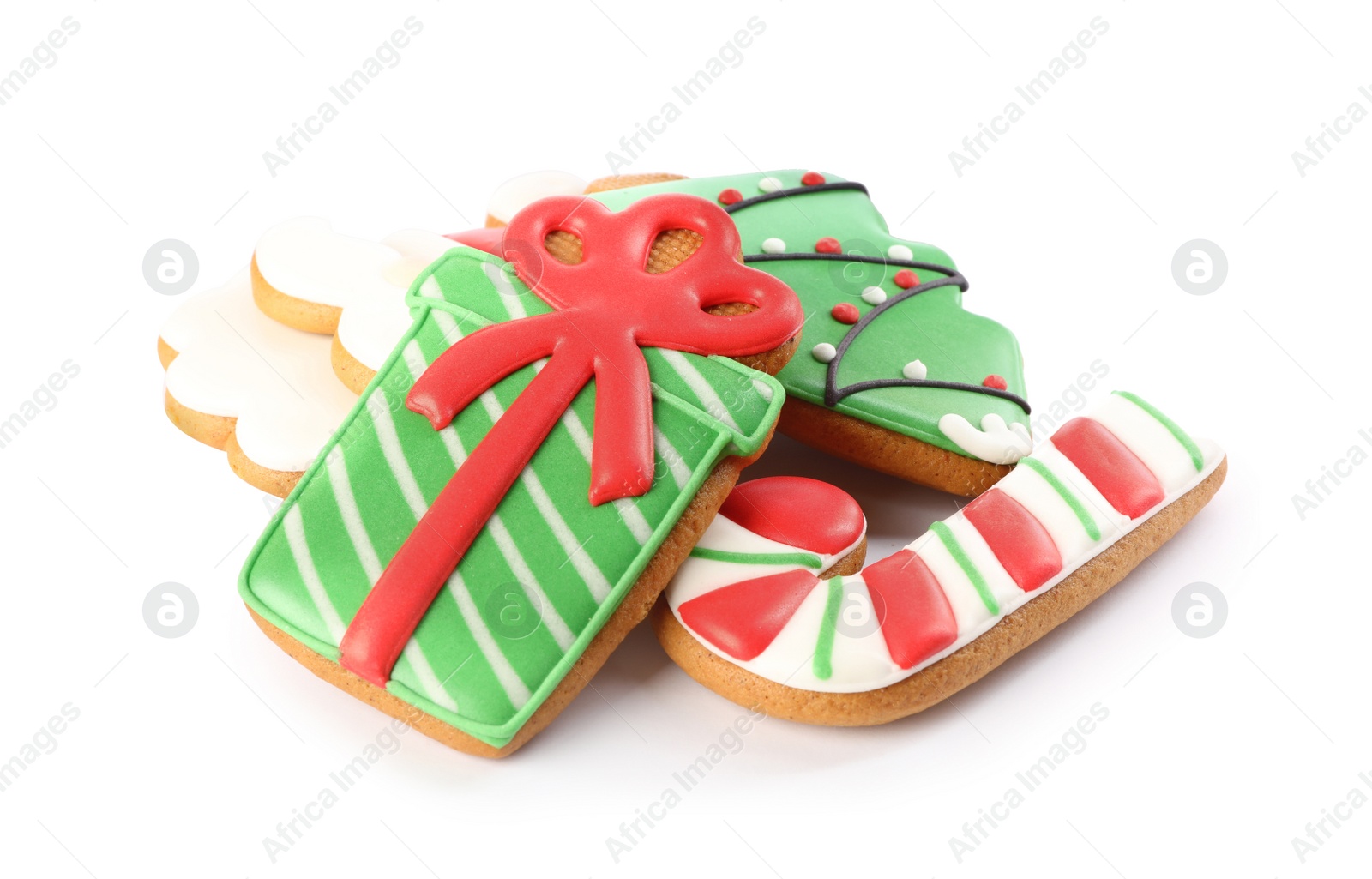 Photo of Pile of Christmas cookies on white background