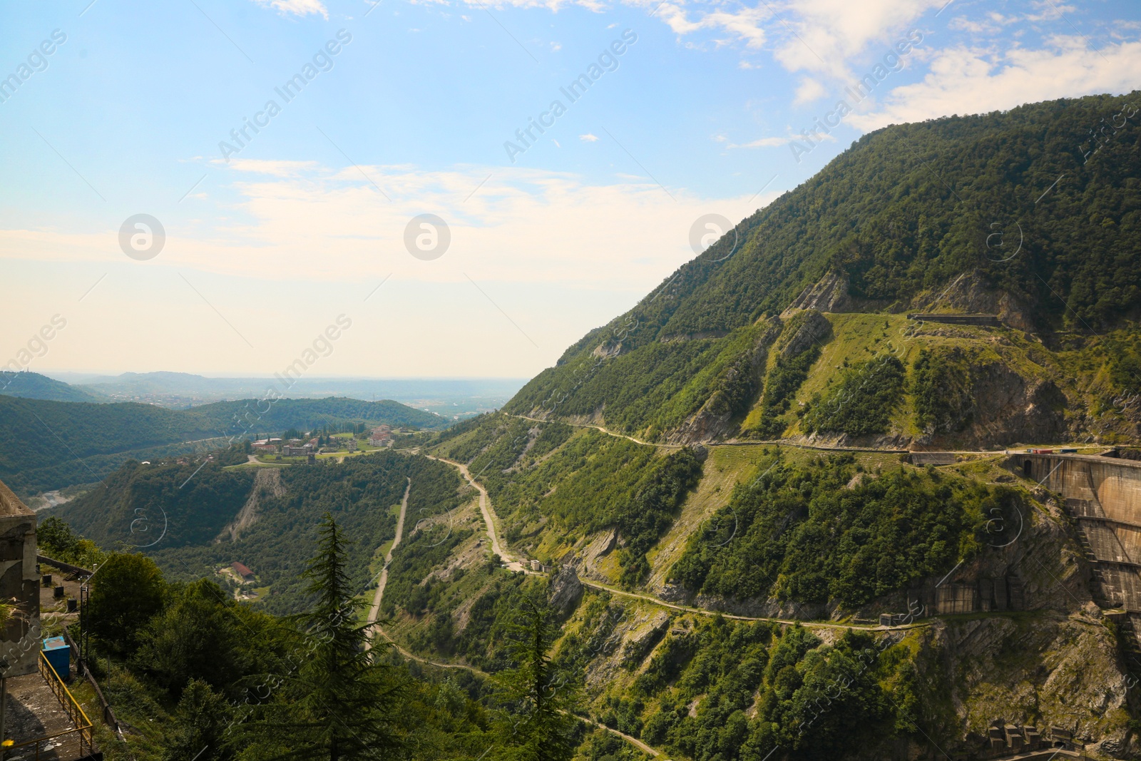 Photo of BATUMI, GEORGIA - AUGUST 13, 2022: Aerial view of beautiful landscape with roads in mountains