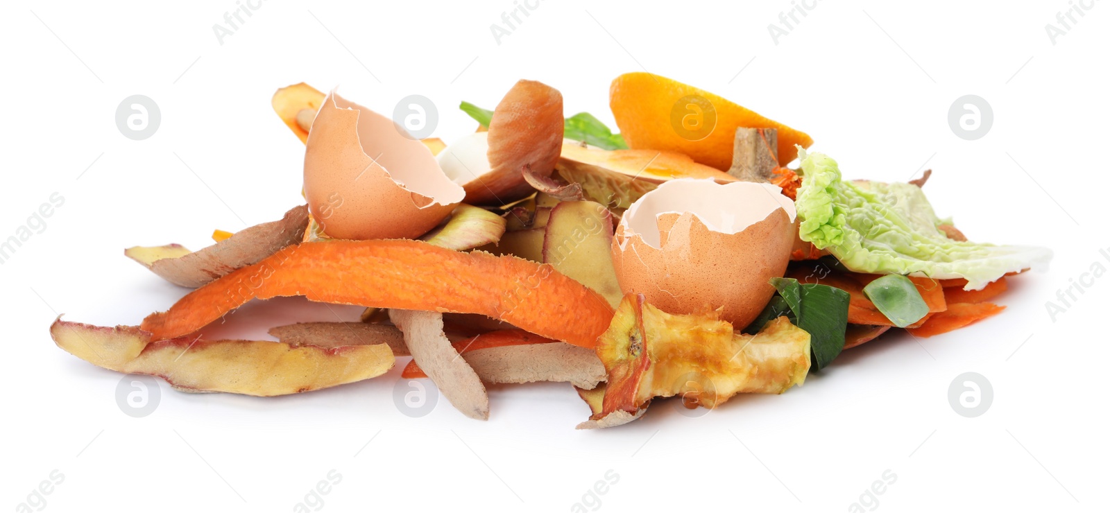 Photo of Pile of organic waste for composting on white background