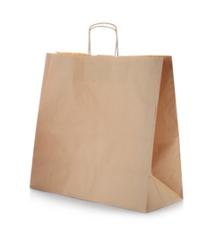 Mockup of paper shopping bag on white background