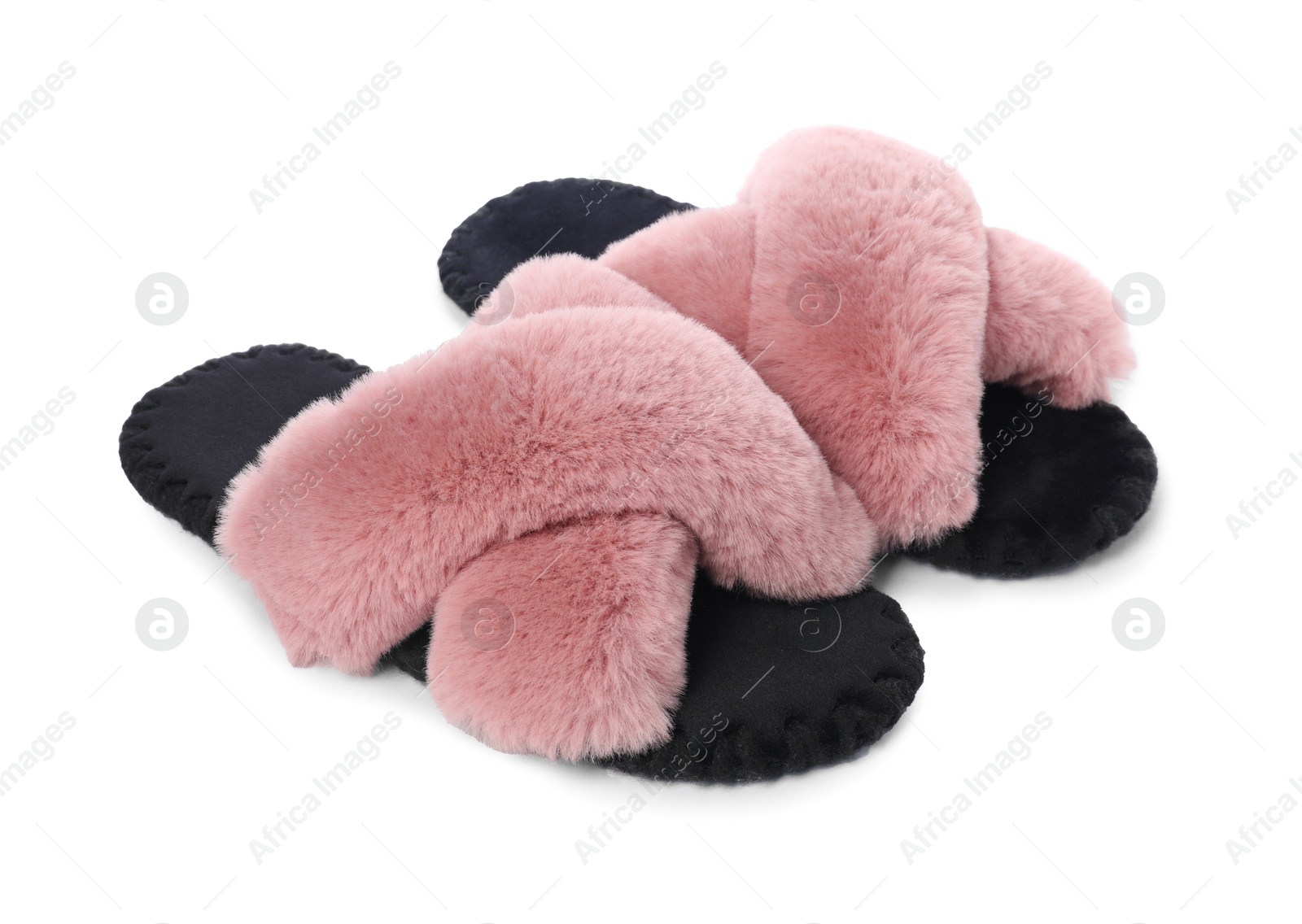 Photo of Pair of soft slippers isolated on white