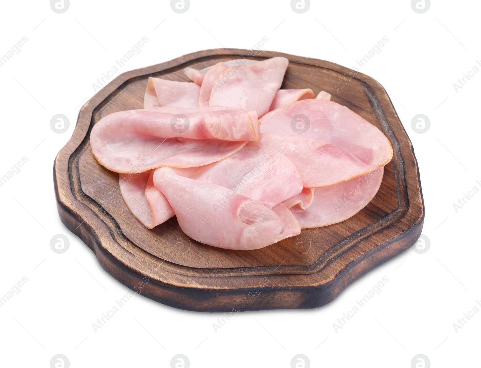 Photo of Slices of tasty ham isolated on white