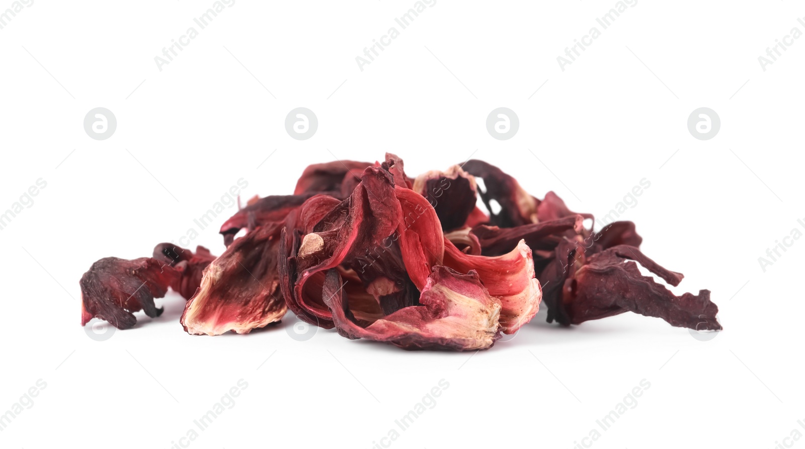 Photo of Pile of dry hibiscus tea isolated on white