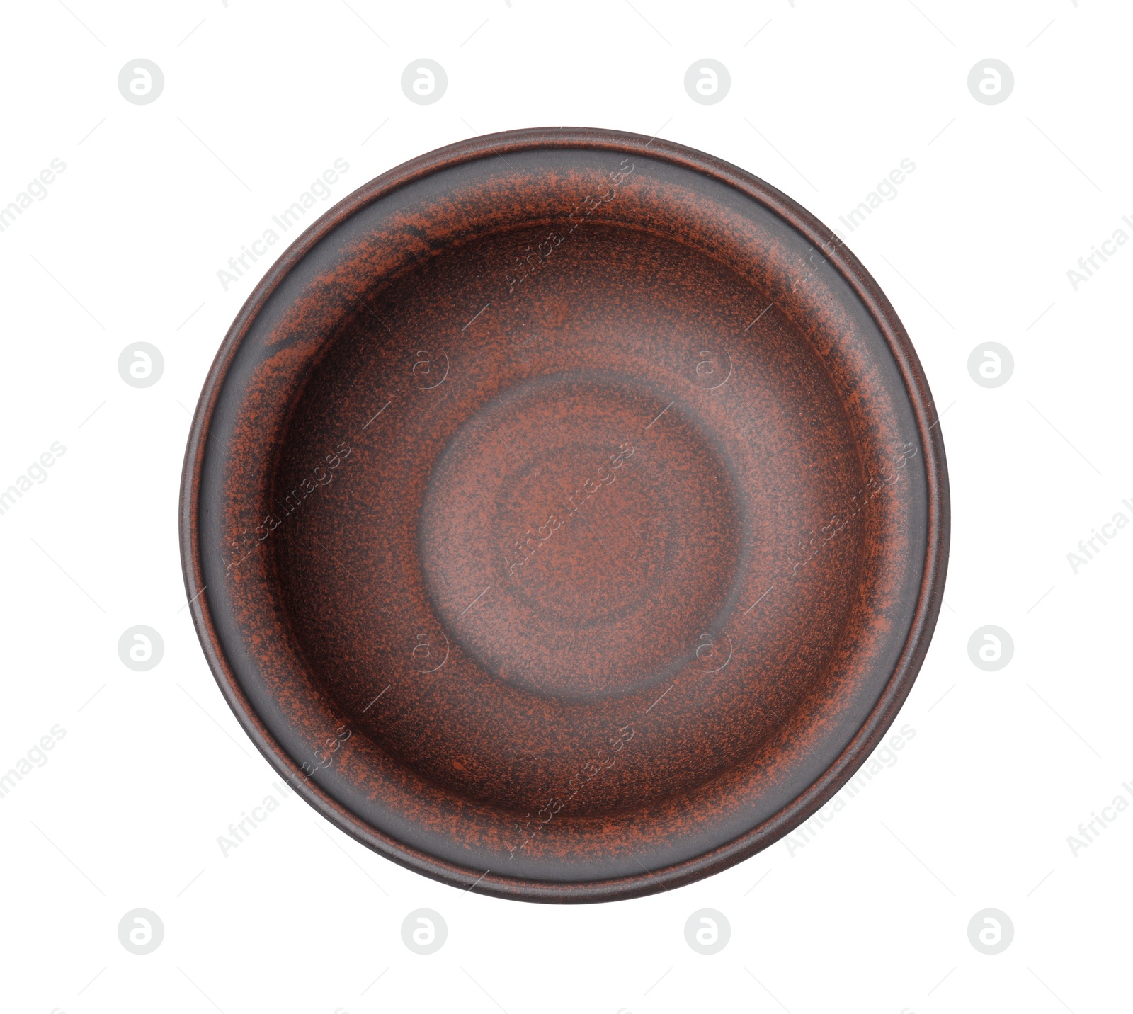 Photo of One clay bowl isolated on white, top view. Cooking utensil