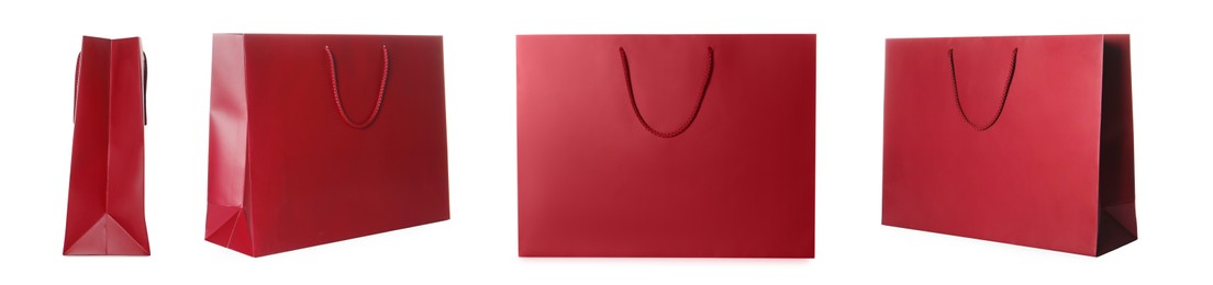 Red shopping bag isolated on white, different sides