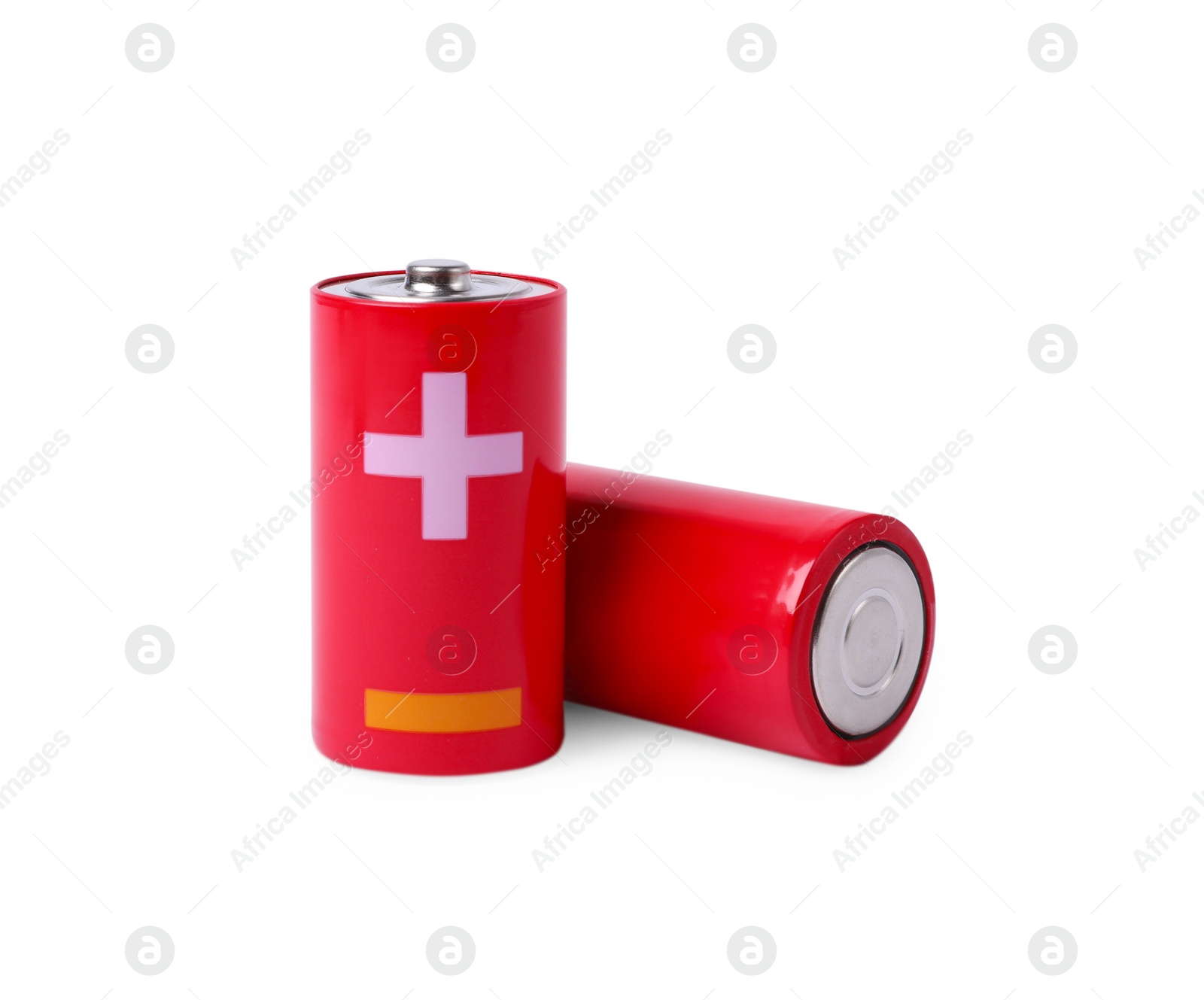 Photo of New C size batteries isolated on white