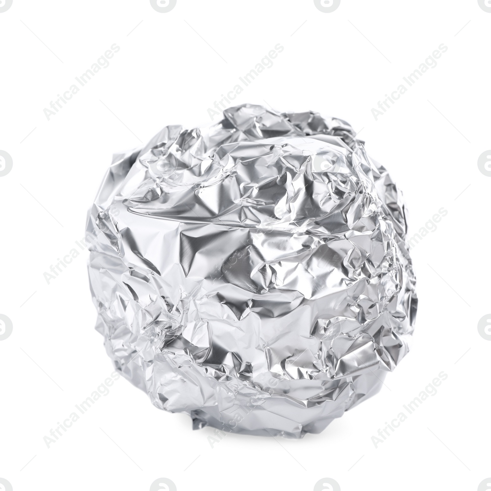 Photo of Crumpled ball of aluminum foil isolated on white