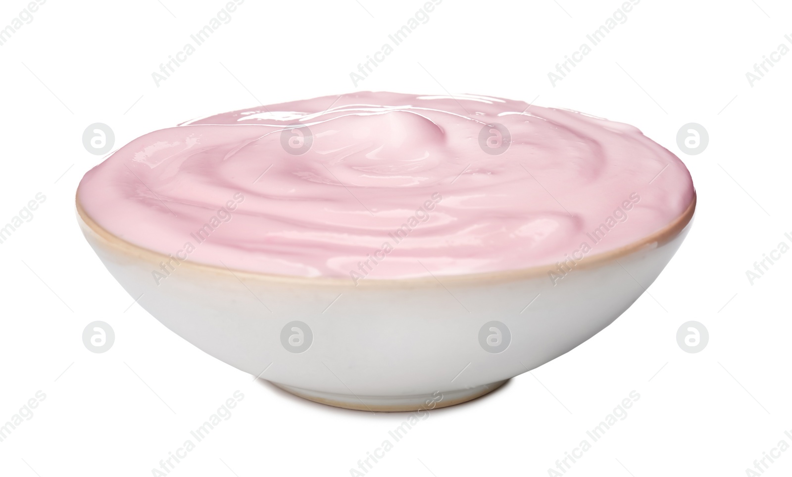 Photo of Bowl with yummy yogurt on white background