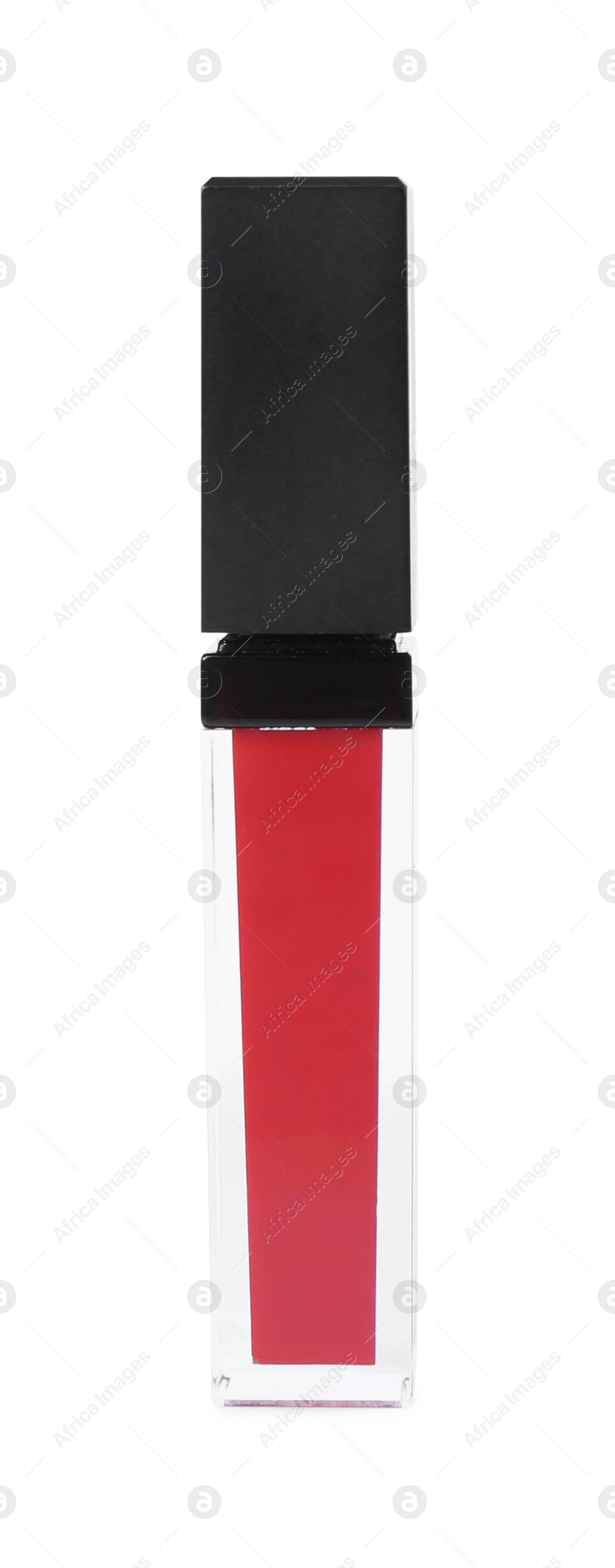 Photo of One red lip gloss isolated on white. Cosmetic product