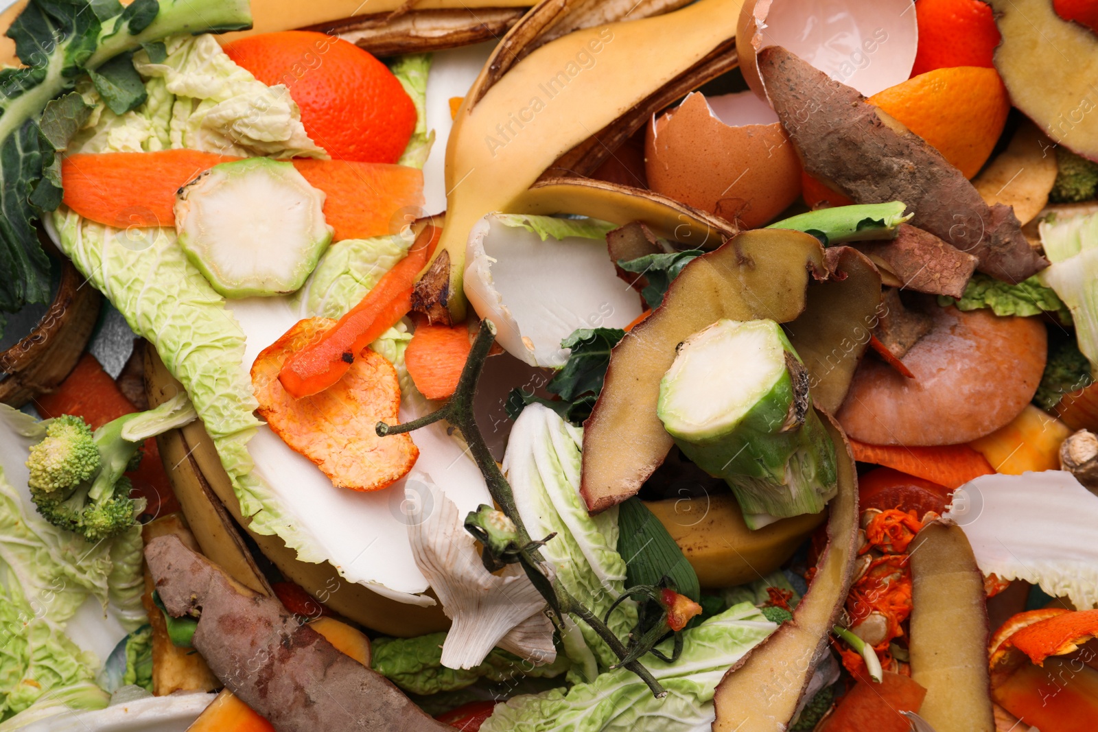 Photo of Pile of organic waste for composting as background, closeup