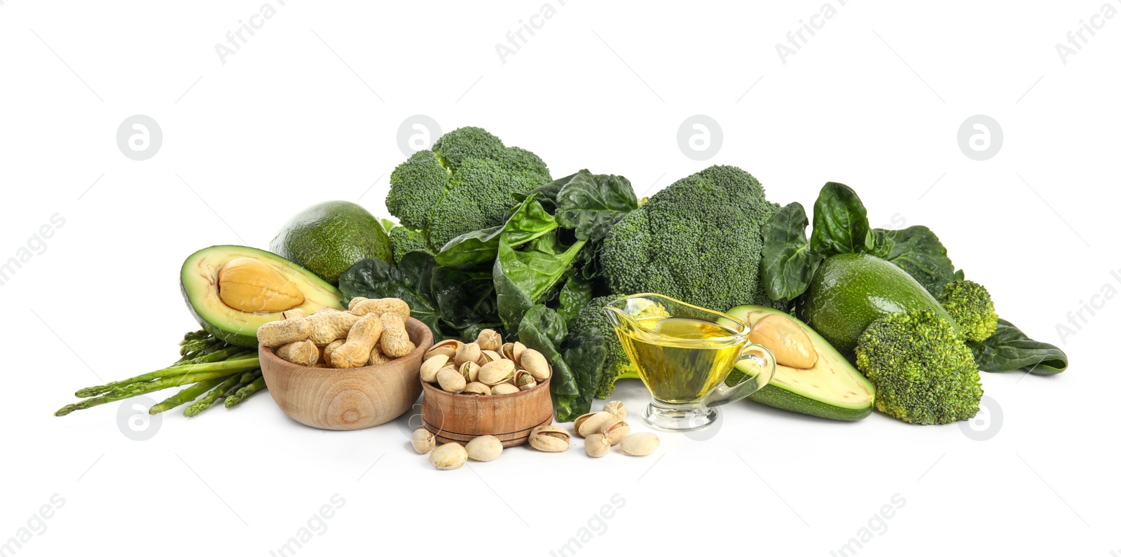 Photo of Different products rich in vitamin E on white background